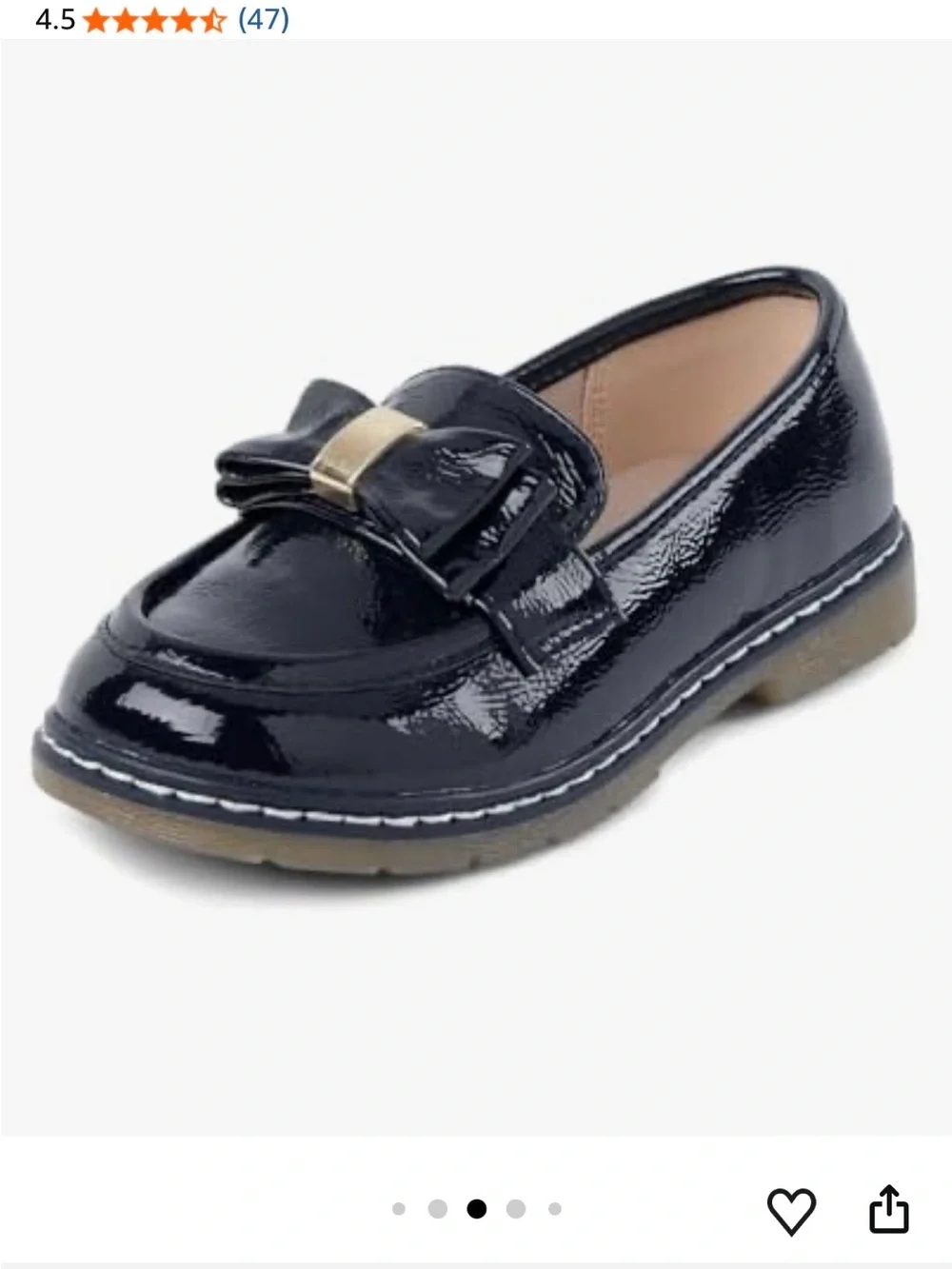 Gymboree Girls' Navy Patent Bow Loafers size 2 with gold bow detail
